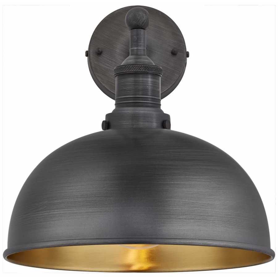 Industville Brooklyn Dome Wall Light - 8 Inch - Pewter & Brass - Pewter Holder