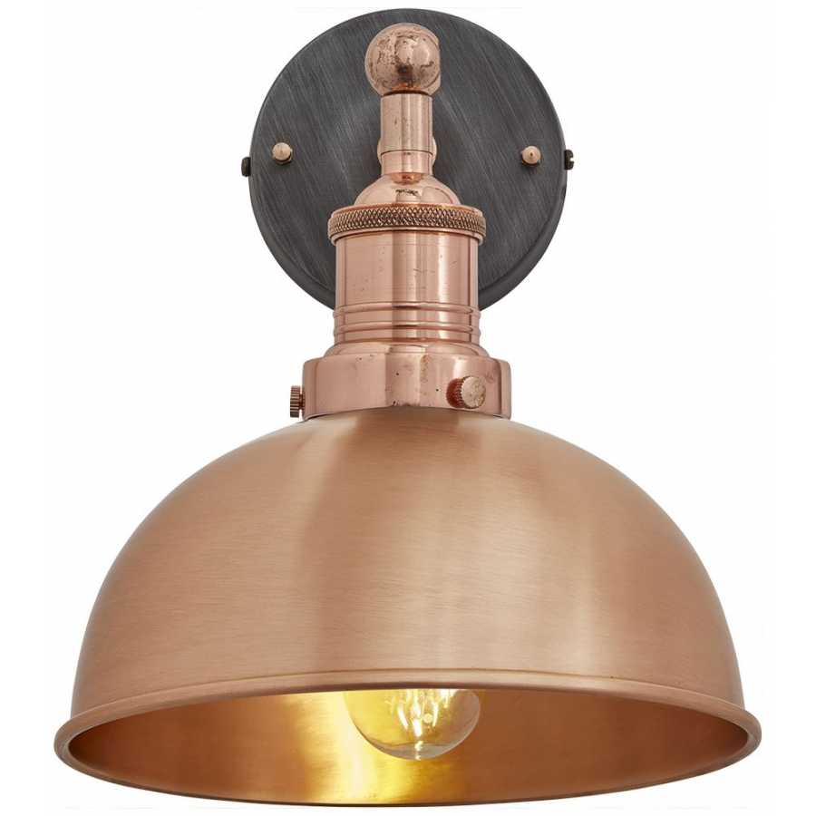 Industville Brooklyn Dome Wall Light - 8 Inch - Copper - Pewter Holder