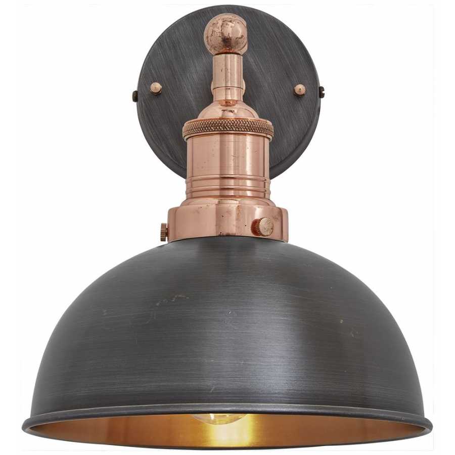 Industville Brooklyn Dome Wall Light - 8 Inch - Pewter & Copper - Copper Holder