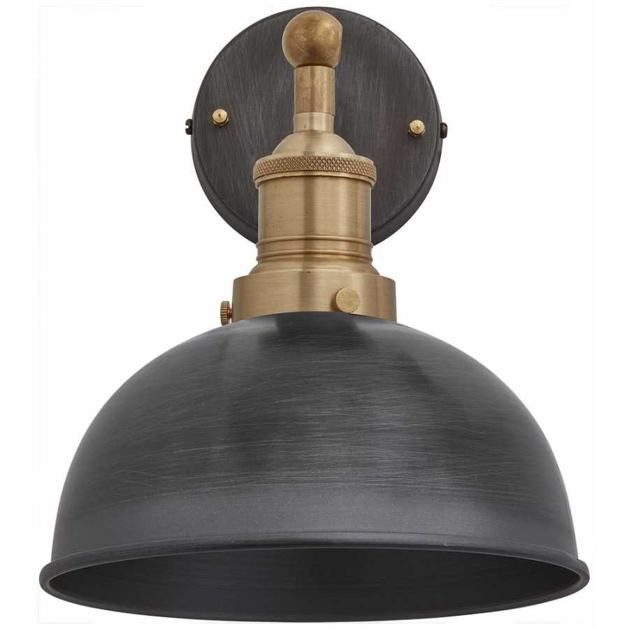 Industville Brooklyn Dome Wall Light - 8 Inch - Pewter - Brass Holder