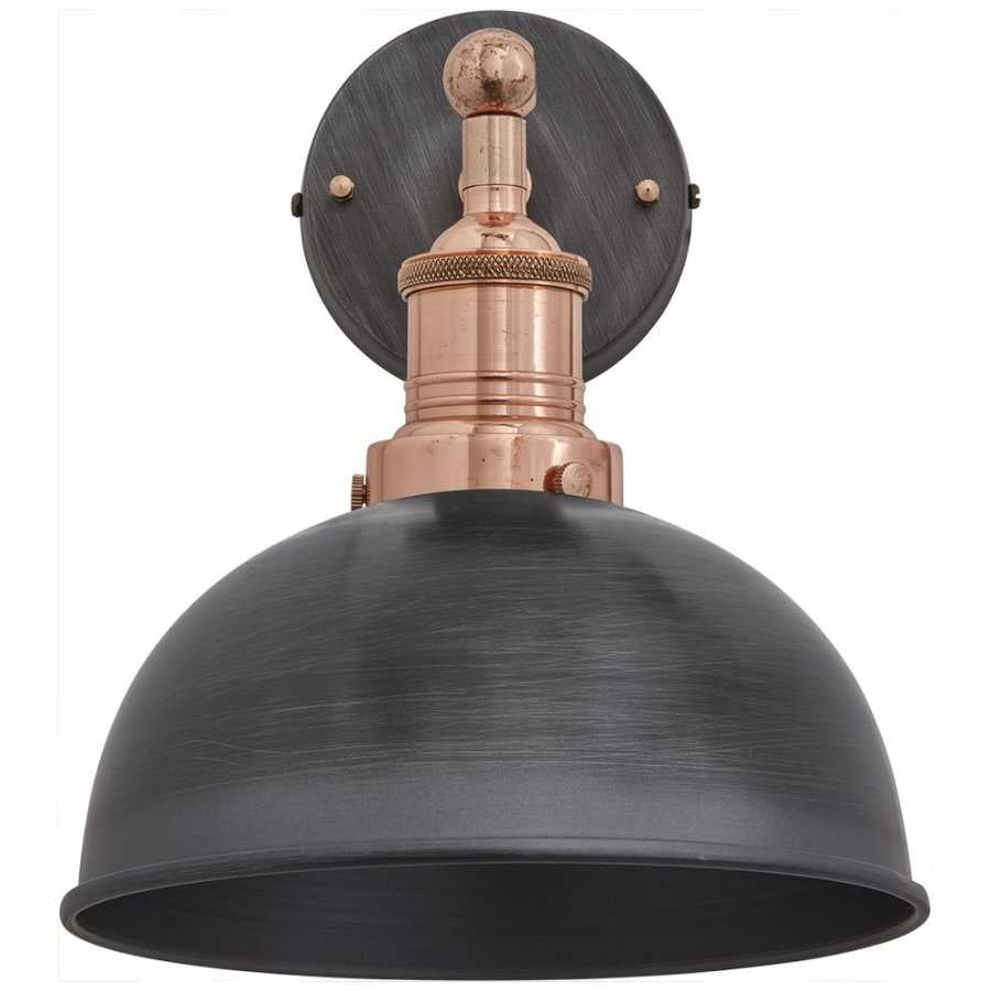 Industville Brooklyn Dome Wall Light - 8 Inch - Pewter - Copper Holder