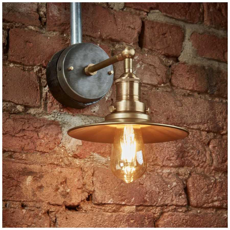 Industville Brooklyn Flat Wall Light - 8 Inch - Brass - Brass Holder