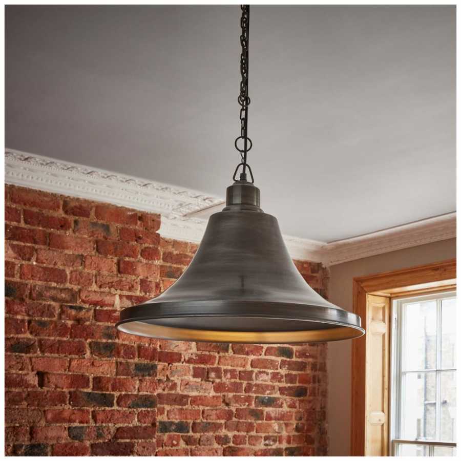 Industville Brooklyn Giant Bell Pendant Light With Chain - 20 Inch - Pewter