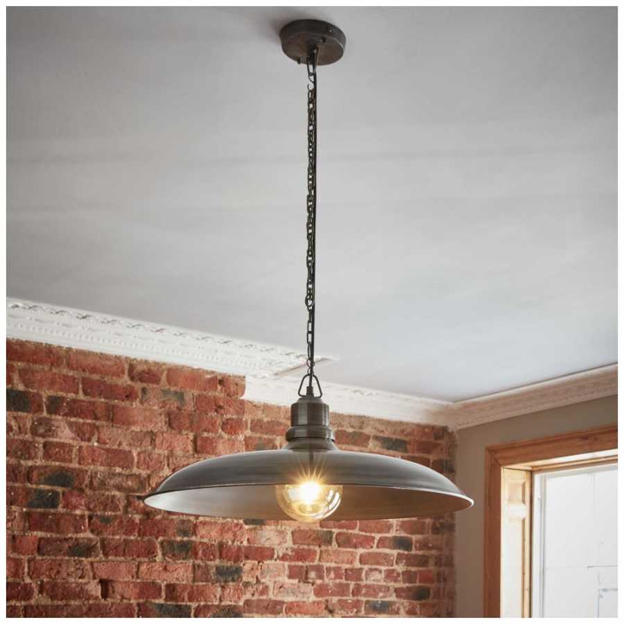Industville Brooklyn Giant Bowl Pendant Light With Chain - 24 Inch - Pewter