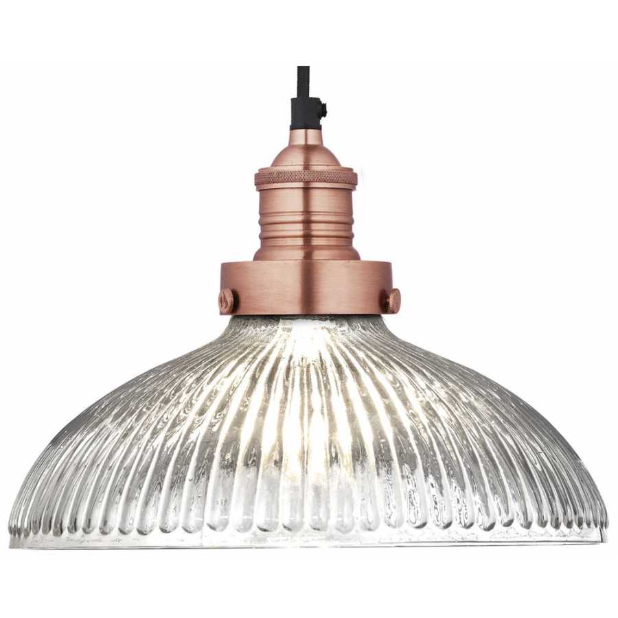 Industville Brooklyn Glass Dome Pendant Light - 12 Inch - Copper Holder