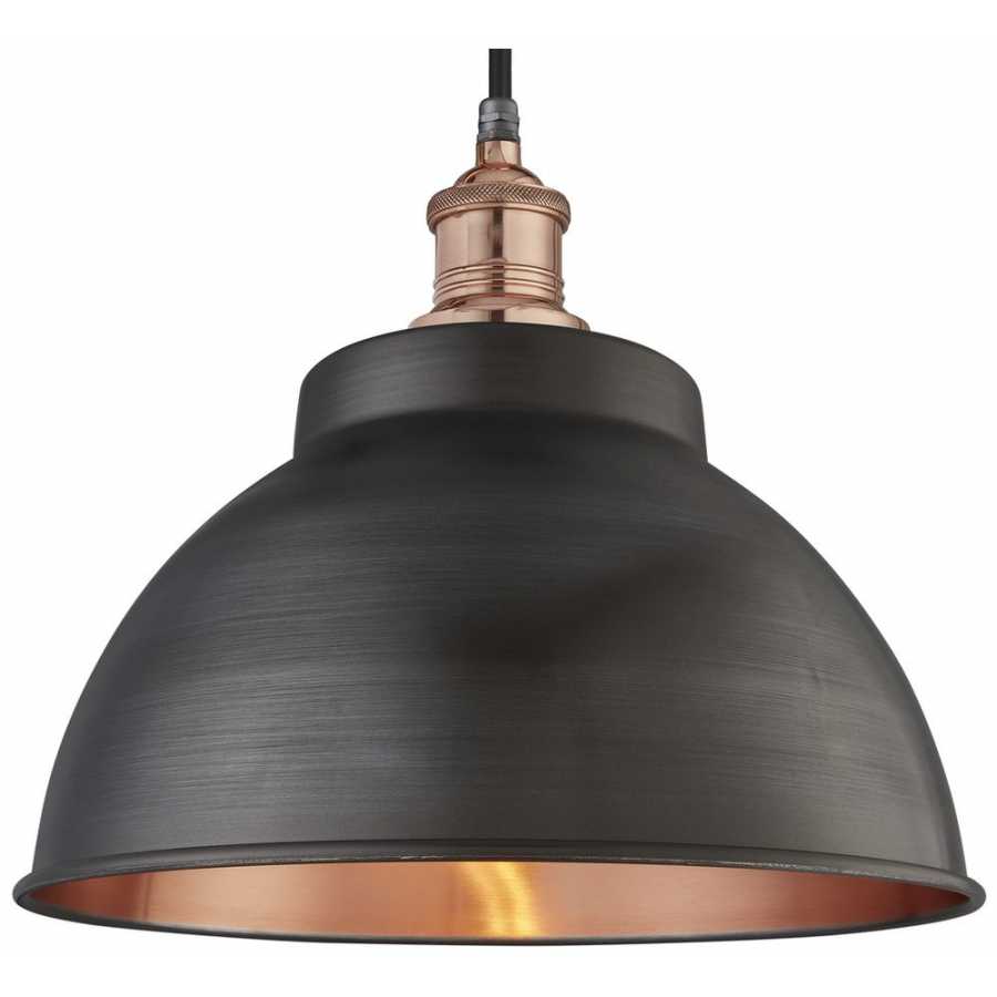 Industville Brooklyn Outdoor & Bathroom Globe Dome Pendant Light - 13 Inch - Pewter & Copper - Copper Holder