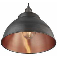 Industville Brooklyn Outdoor & Bathroom Dome Pendant Light - 13 Inch - Pewter & Copper