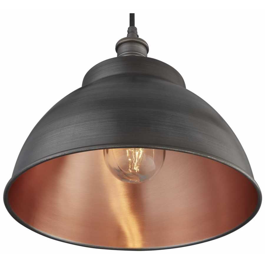 Industville Brooklyn Outdoor & Bathroom Dome Pendant Light - 13 Inch - Pewter & Copper - Pewter Holder