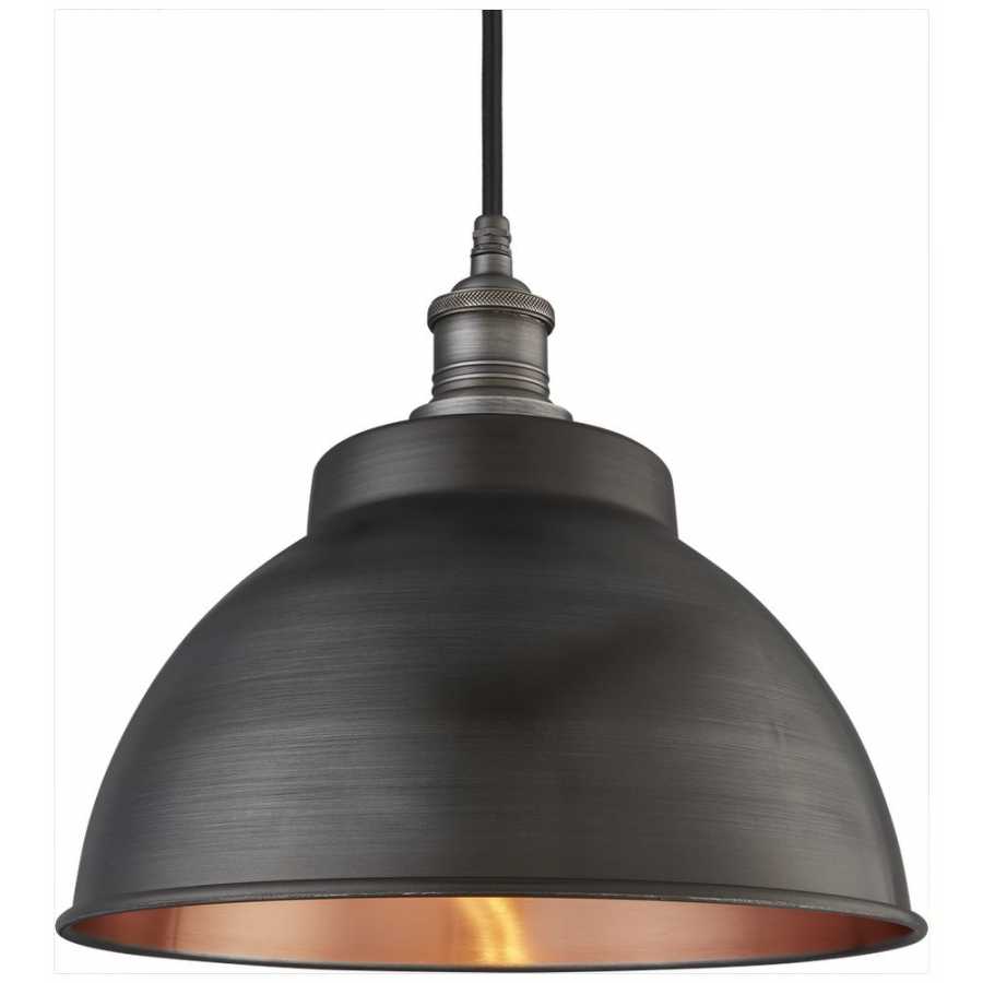 Industville Brooklyn Outdoor & Bathroom Dome Pendant Light - 13 Inch - Pewter & Copper - Pewter Holder