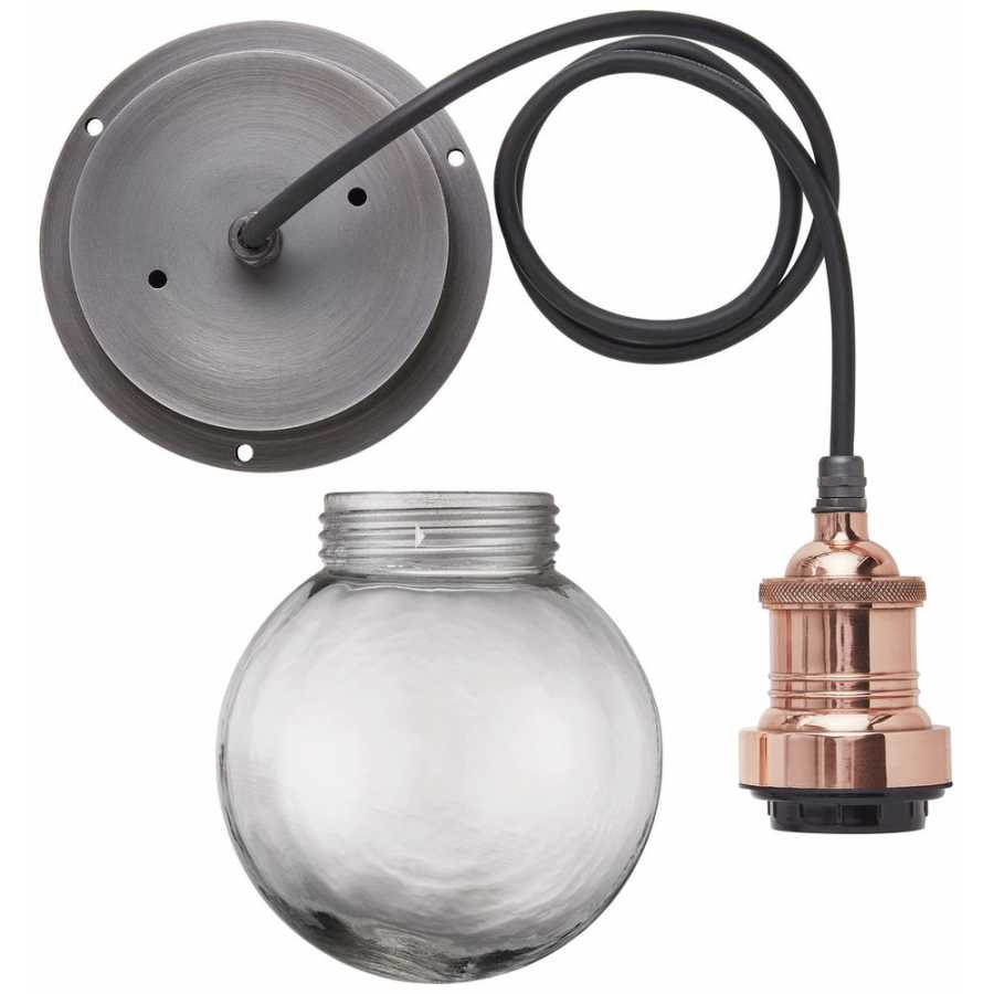Industville Brooklyn Outdoor & Bathroom Globe Dome Pendant Light - 17 Inch - Pewter & Copper - Copper Holder