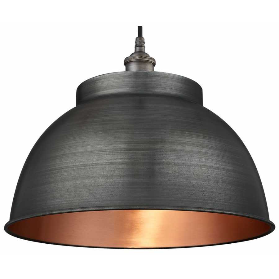 Industville Brooklyn Outdoor & Bathroom Globe Dome Pendant Light - 17 Inch - Pewter & Copper - Pewter Holder