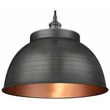 Industville Brooklyn Outdoor & Bathroom Dome Pendant Light - 17 Inch - Pewter & Copper