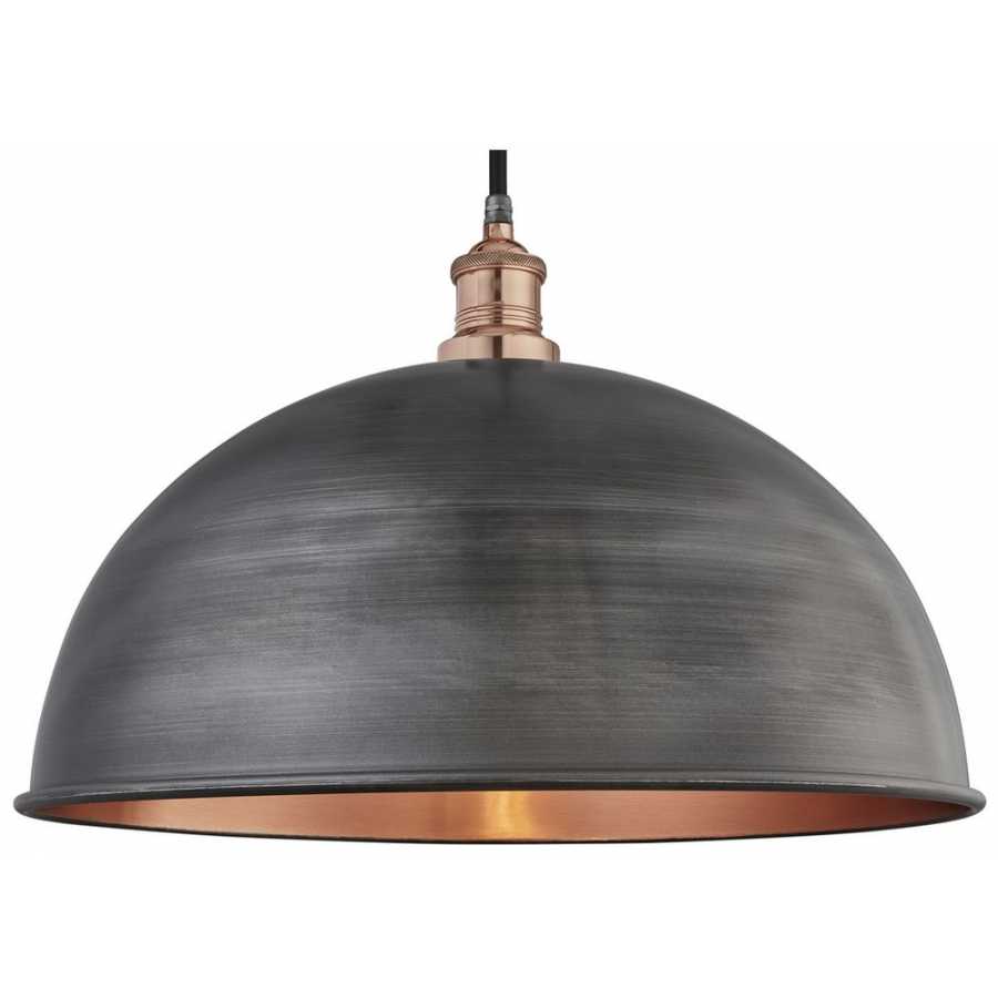 Industville Brooklyn Outdoor & Bathroom Globe Dome Pendant Light - 18 Inch - Pewter & Copper - Copper Holder