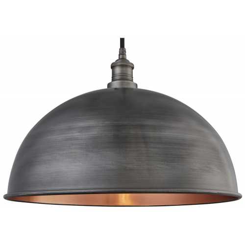 Industville Brooklyn Outdoor & Bathroom Dome Pendant Light - 18 Inch - Pewter & Copper