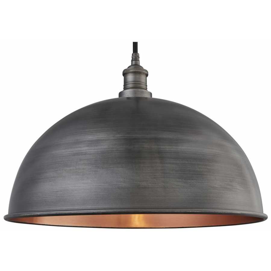Industville Brooklyn Outdoor & Bathroom Dome Pendant Light - 18 Inch - Pewter & Copper - Pewter Holder