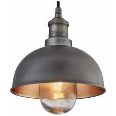 Industville Brooklyn Outdoor & Bathroom Dome Pendant Light - 8 Inch - Pewter & Copper