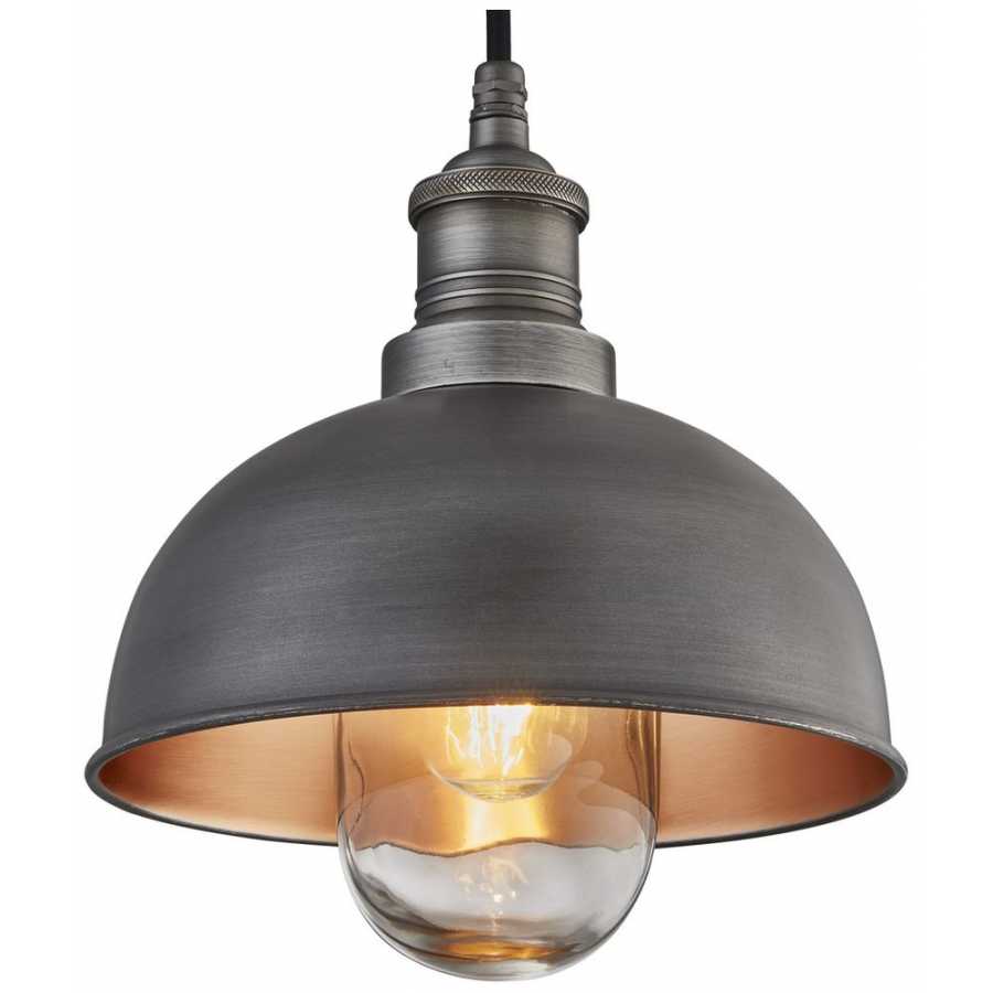 Industville Brooklyn Outdoor & Bathroom Dome Pendant Light - 8 Inch - Pewter & Copper - Pewter Holder