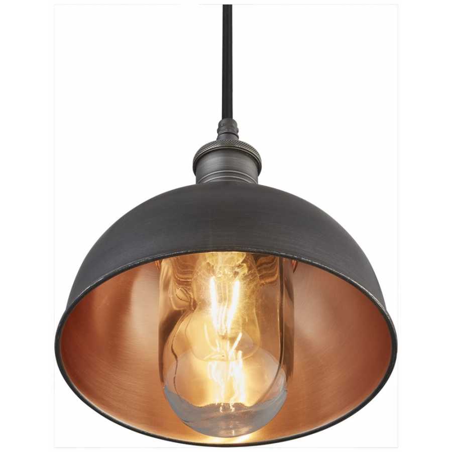 Industville Brooklyn Outdoor & Bathroom Dome Pendant Light - 8 Inch - Pewter & Copper - Pewter Holder