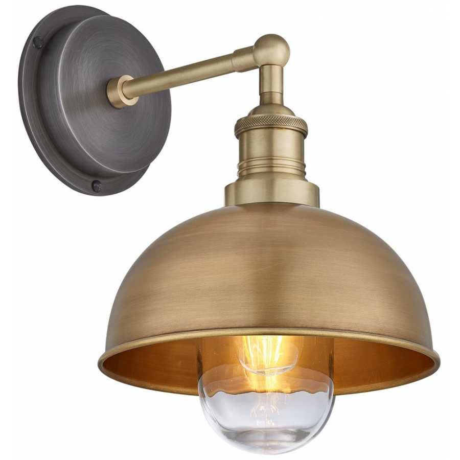 Industville Brooklyn Outdoor & Bathroom Dome Wall Light - 8 Inch - Brass - Brass Holder