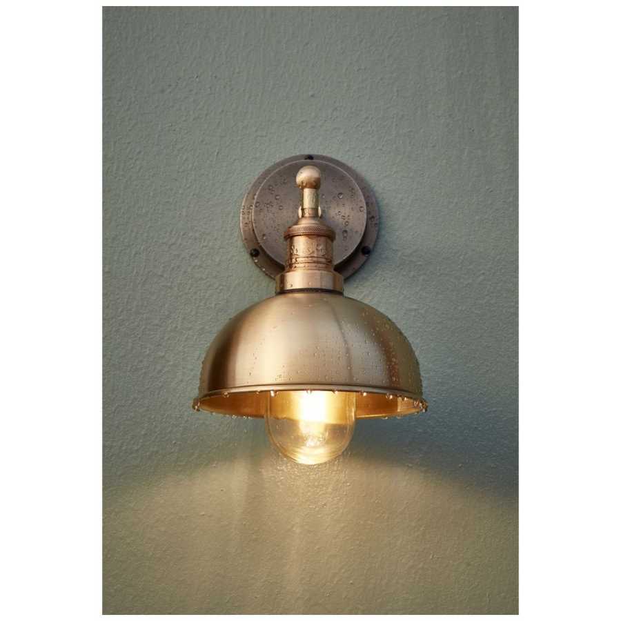 Industville Brooklyn Outdoor & Bathroom Dome Wall Light - 8 Inch - Brass - Brass Holder