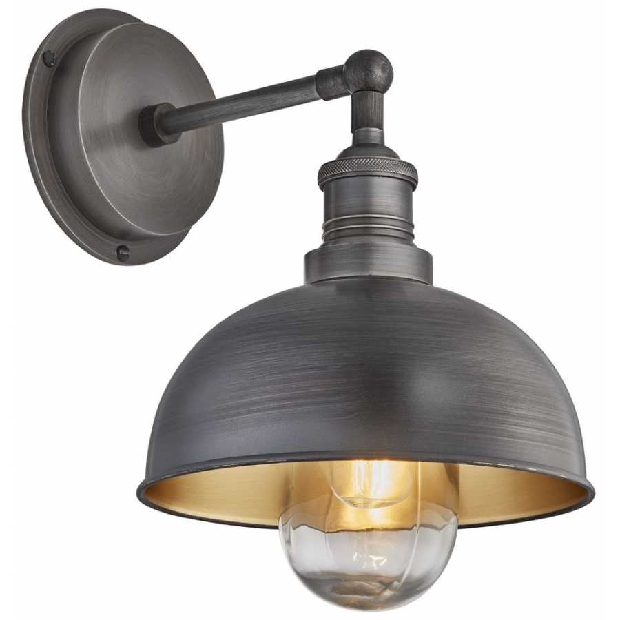 Industville Brooklyn Outdoor & Bathroom Dome Wall Light - 8 Inch - Pewter & Brass - Pewter Holder