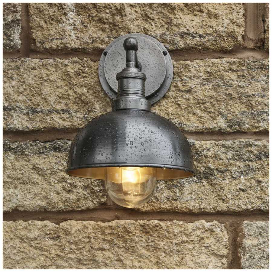 Industville Brooklyn Outdoor & Bathroom Dome Wall Light - 8 Inch - Pewter & Brass - Pewter Holder