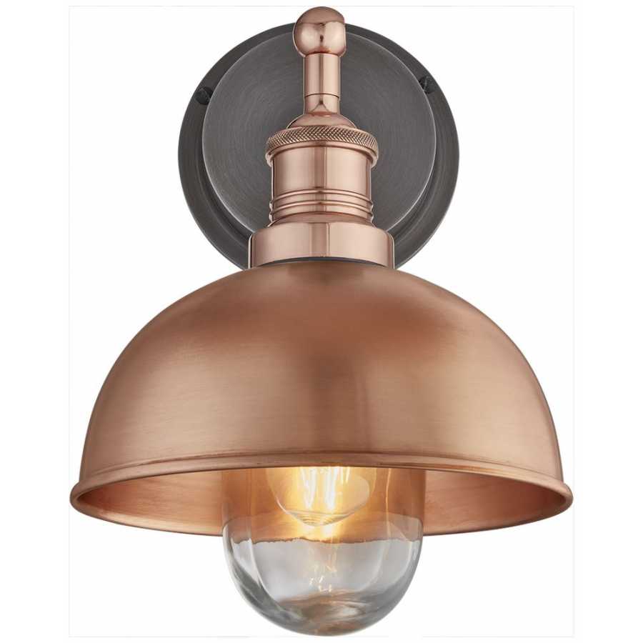 Industville Brooklyn Outdoor & Bathroom Dome Wall Light - 8 Inch - Copper - Pewter Holder