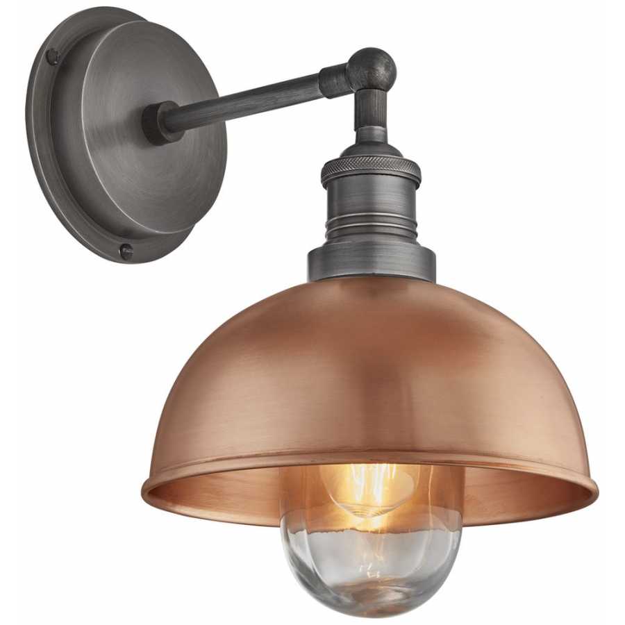 Industville Brooklyn Outdoor & Bathroom Dome Wall Light - 8 Inch - Copper - Copper Holder