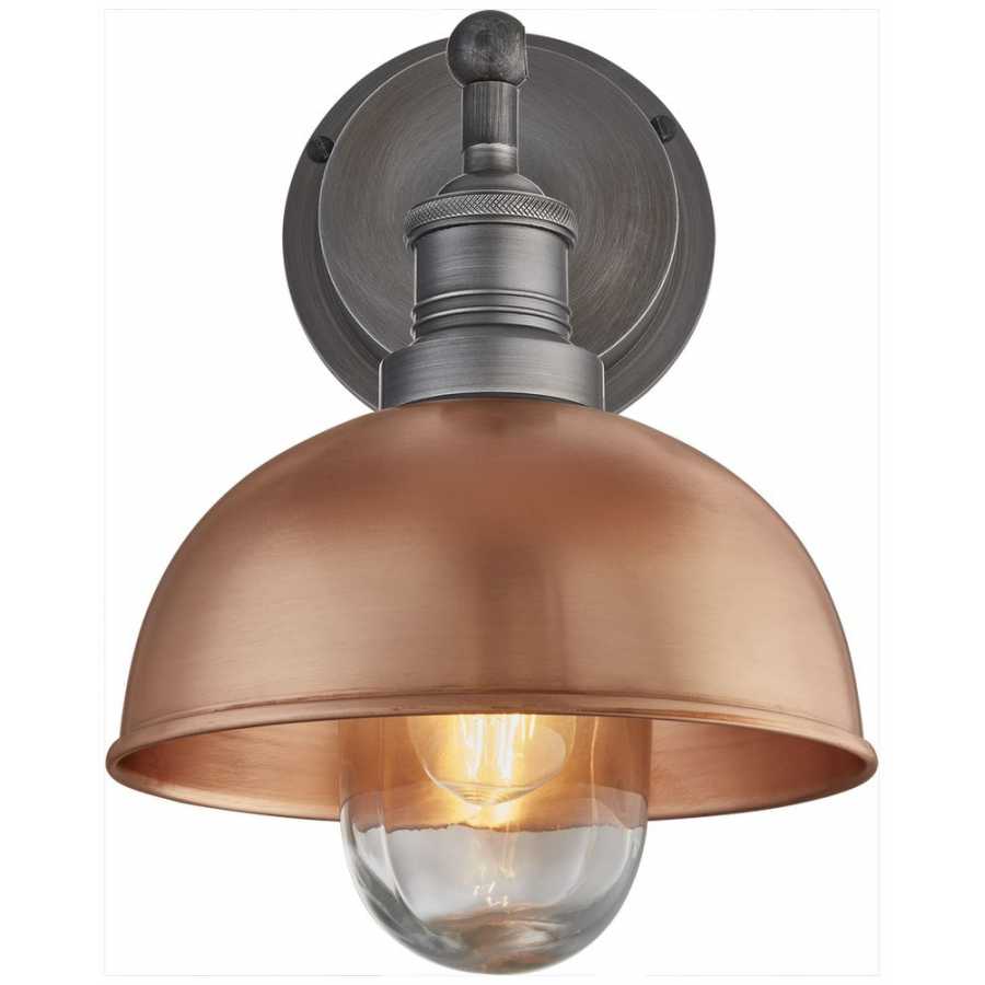 Industville Brooklyn Outdoor & Bathroom Dome Wall Light - 8 Inch - Copper - Copper Holder