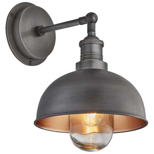 Industville Brooklyn Outdoor & Bathroom Dome Wall Light - 8 Inch - Pewter & Copper