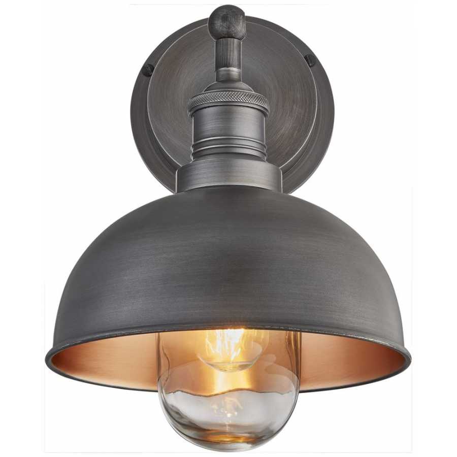 Industville Brooklyn Outdoor & Bathroom Dome Wall Light - 8 Inch - Pewter & Copper - Pewter Holder