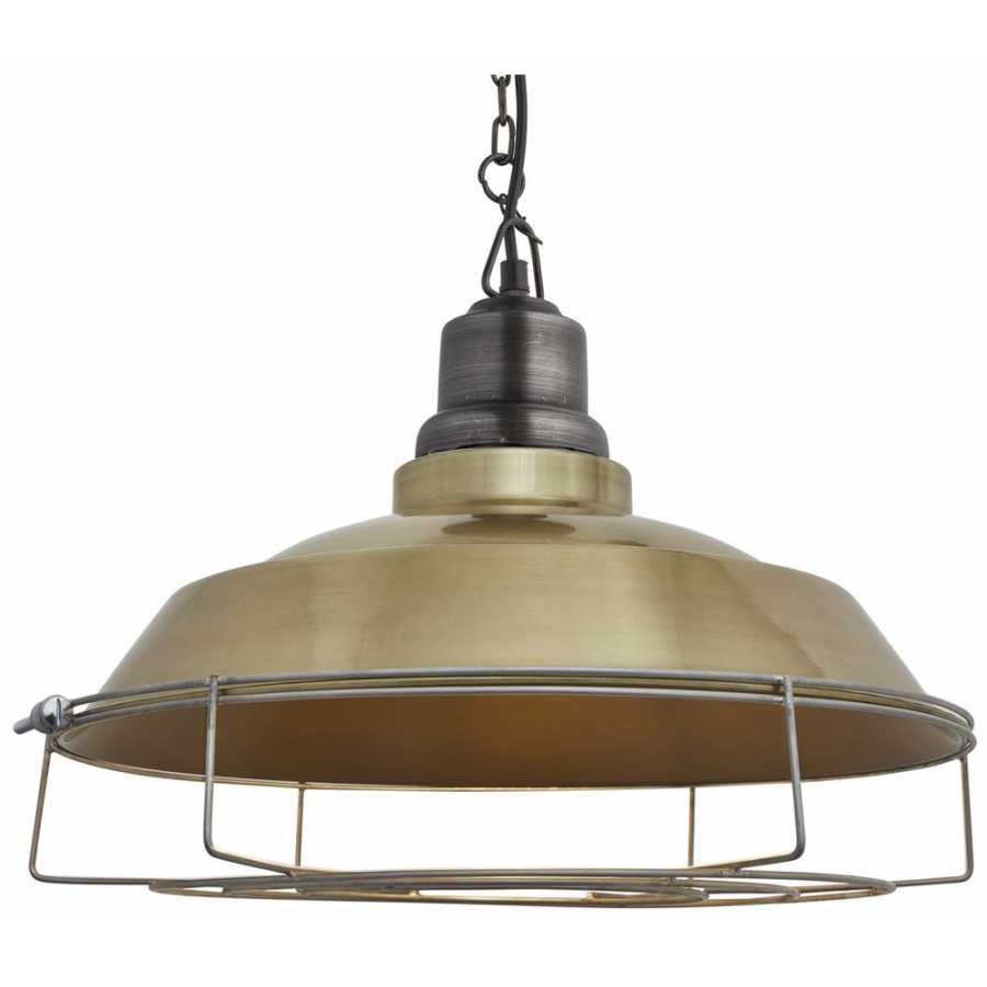 Industville Brooklyn Caged Step Pendant Light With Chain - 16 Inch - Brass