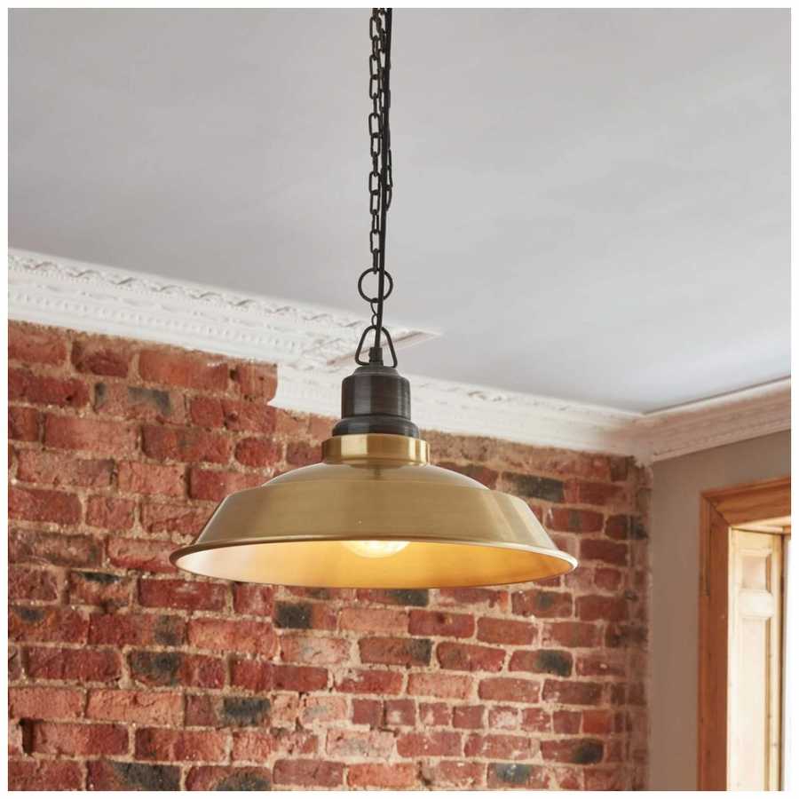 Industville Brooklyn Step Pendant Light With Chain - 16 Inch - Brass