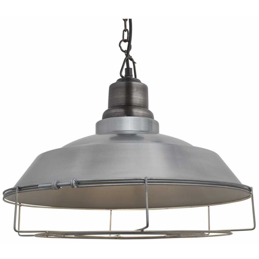 Industville Brooklyn Caged Step Pendant Light With Chain - 16 Inch - Light Pewter - Pewter Chain Holder