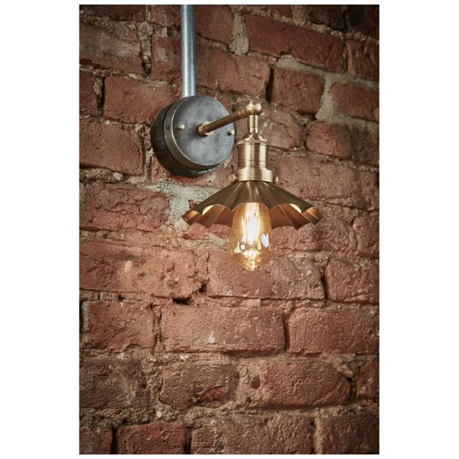 Industville Brooklyn Umbrella Wall Light - 8 Inch - Brass - Brass Holder