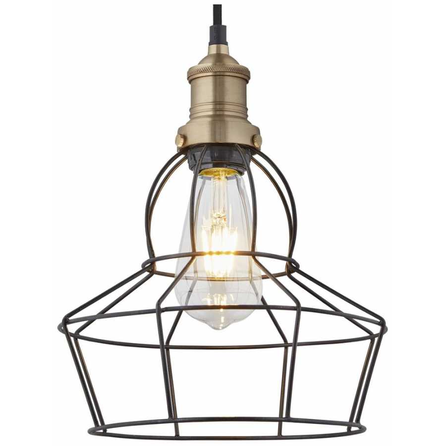 Industville Brooklyn Wire Cage Pendant Light - 8 Inch - Pewter Shade - Rose - Brass Holder