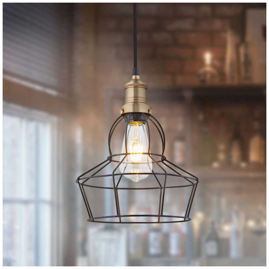 Industville Brooklyn Wire Cage Pendant Light - 8 Inch - Pewter Shade - Rose - Brass Holder