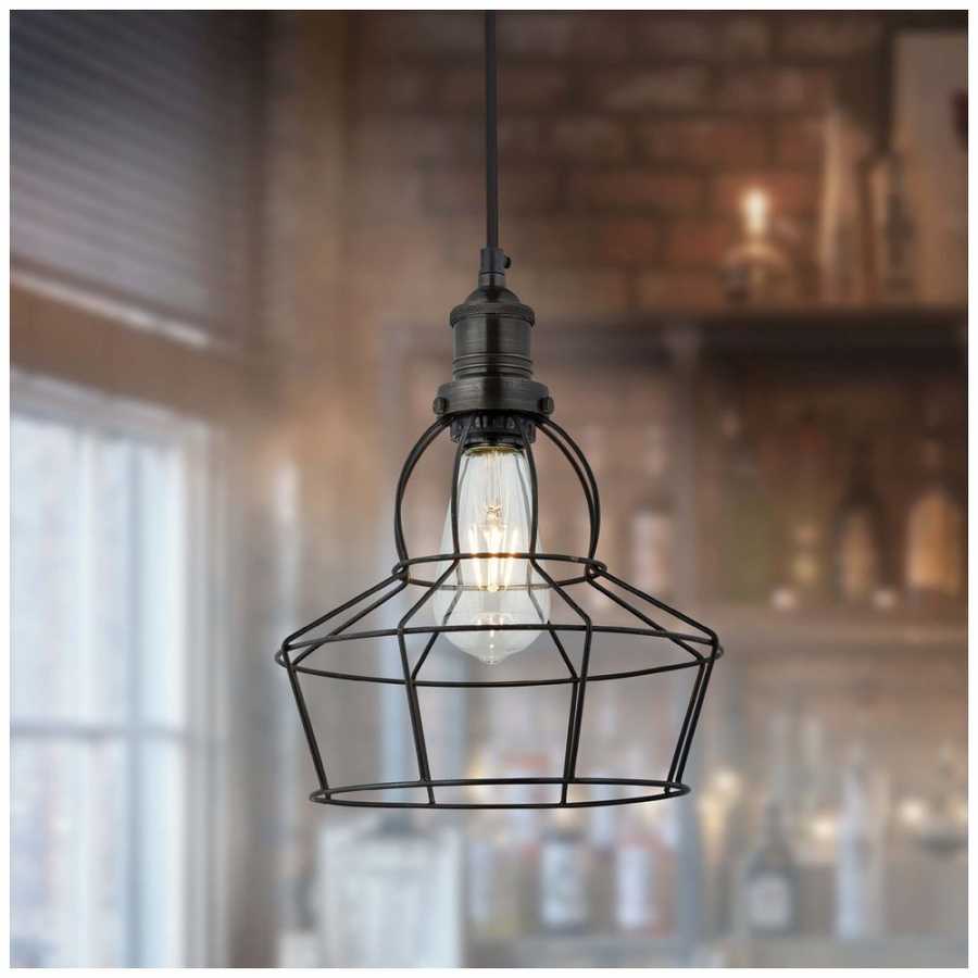 Industville Brooklyn Wire Cage Pendant Light - 8 Inch - Pewter Shade - Rose - Pewter Holder