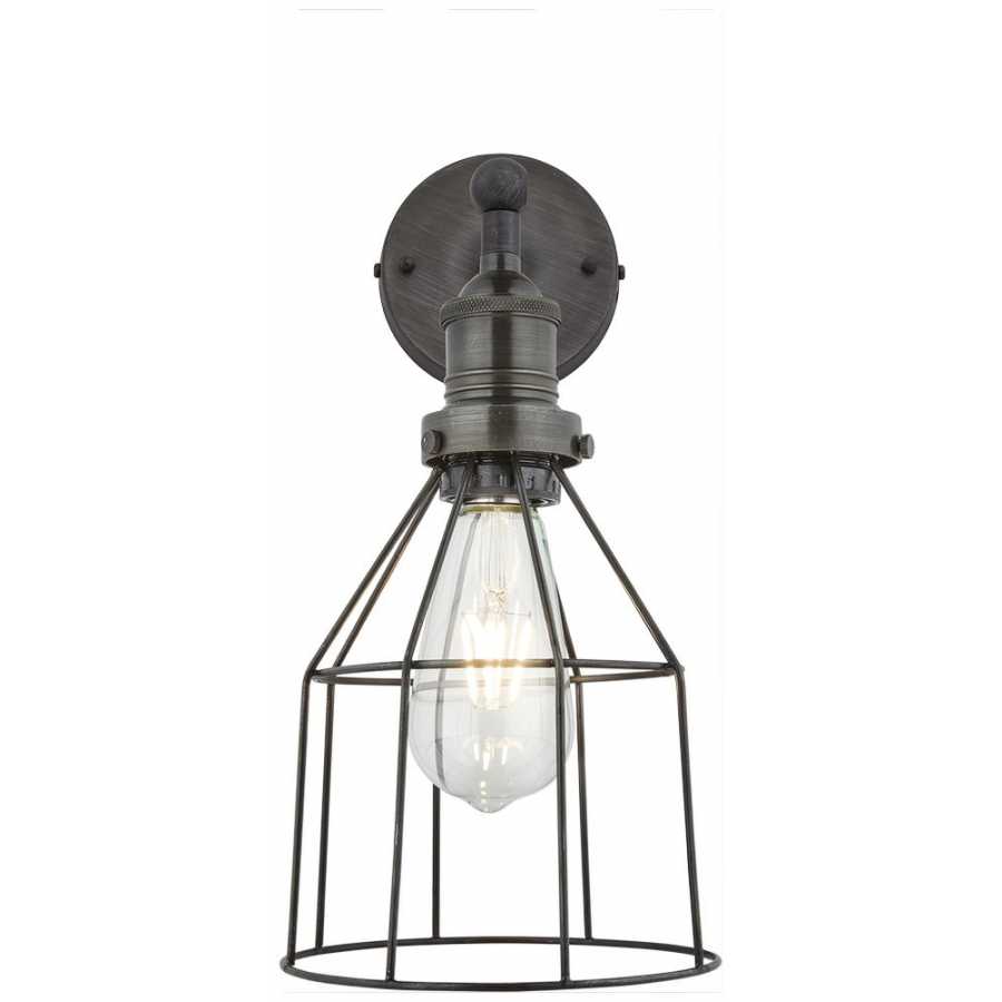 Industville Brooklyn Wire Cage Wall Light - 6 Inch - Pewter Shade - Cone - Pewter Holder