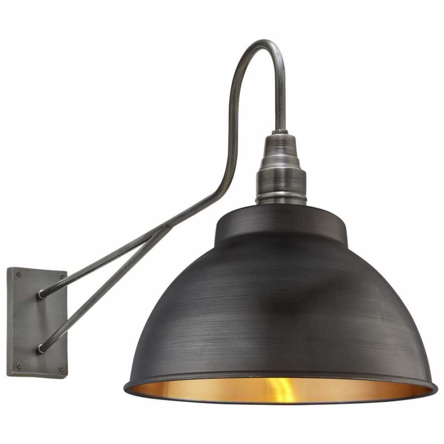 Industville Long Arm Dome Wall Light - 13 Inch - Pewter & Brass