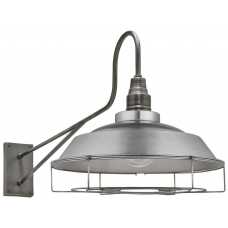 Industville Long Arm Caged Step Wall Light - 16 Inch - Light Pewter