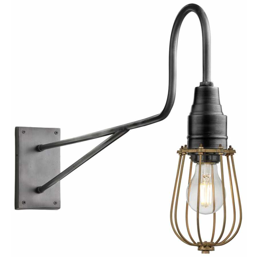 Industville Long Arm Wire Cage Wall Light - 4 Inch - Brass