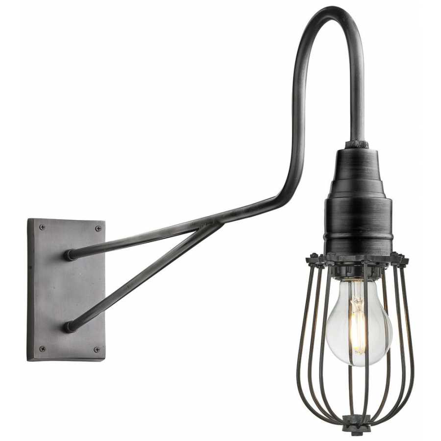 Industville Long Arm Wire Cage Wall Light - 4 Inch - Pewter