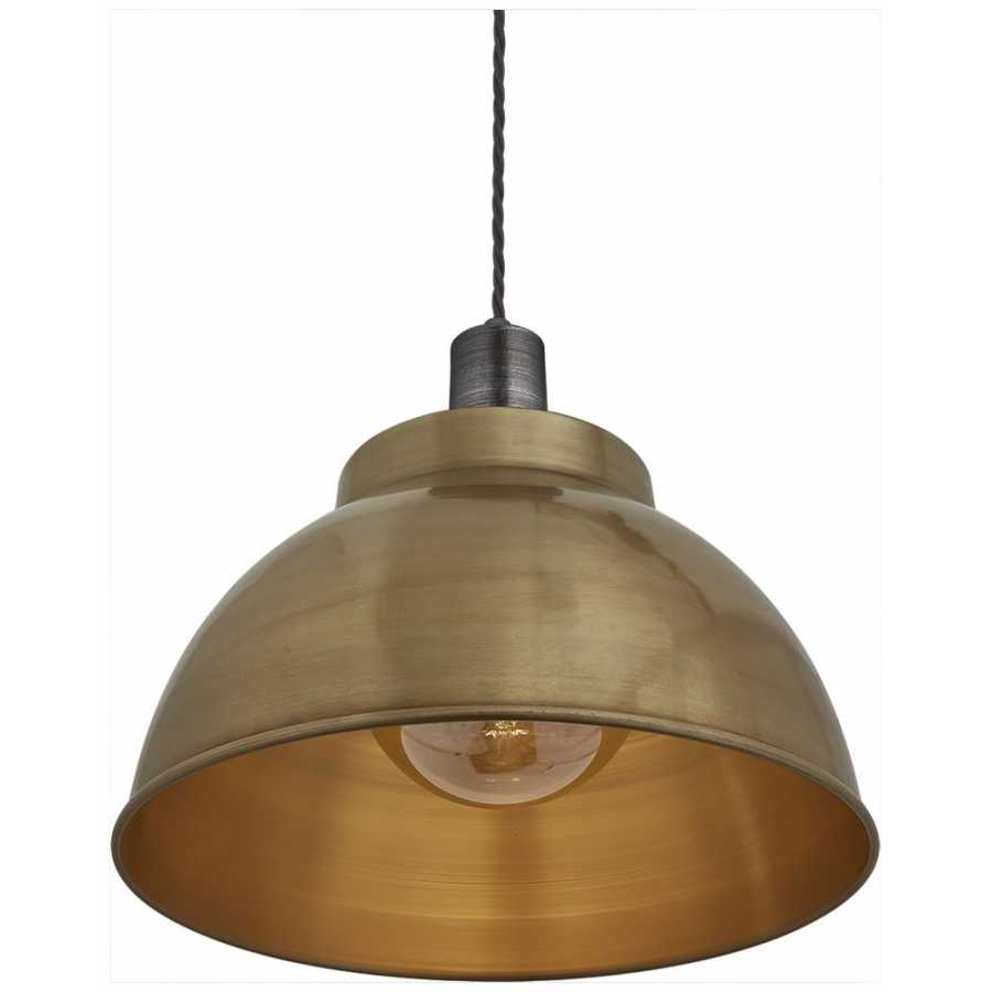 Industville Sleek Dome Pendant Light - 13 Inch - Brass - Pewter Holder