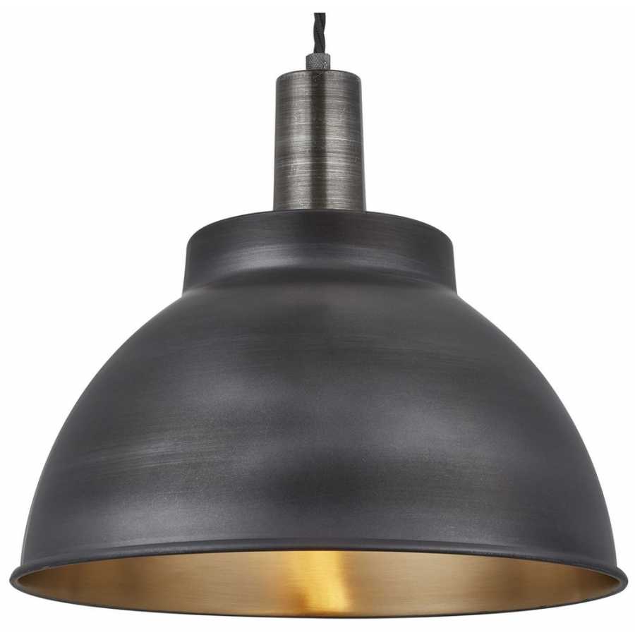 Industville Sleek Dome Pendant Light - 13 Inch - Pewter & Brass - Pewter Holder