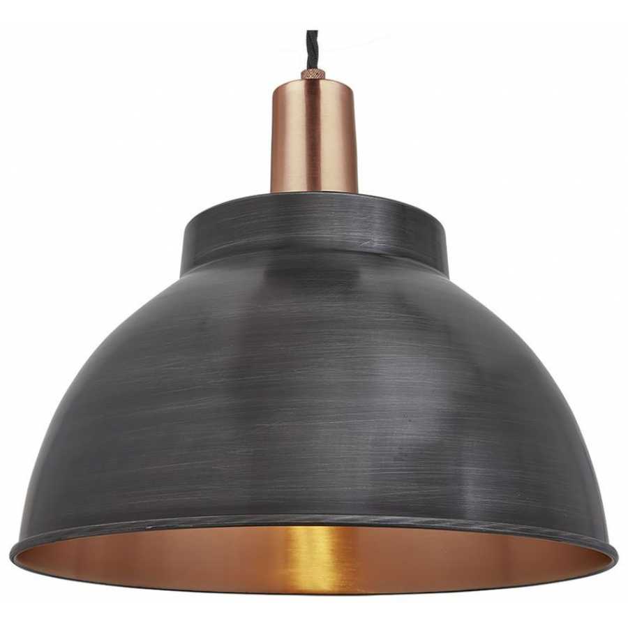 Industville Sleek Dome Pendant Light - 13 Inch - Pewter & Copper - Copper Holder