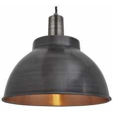 Industville Sleek Dome Pendant Light - 13 Inch - Pewter & Copper