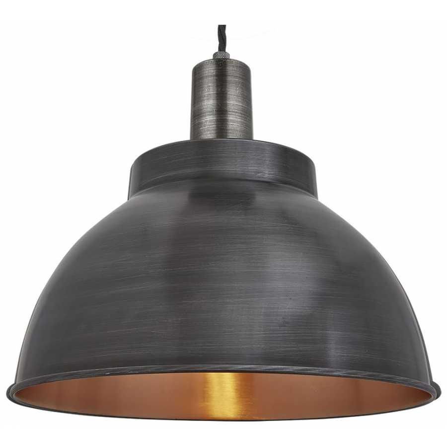 Industville Sleek Dome Pendant Light - 13 Inch - Pewter & Copper - Pewter Holder