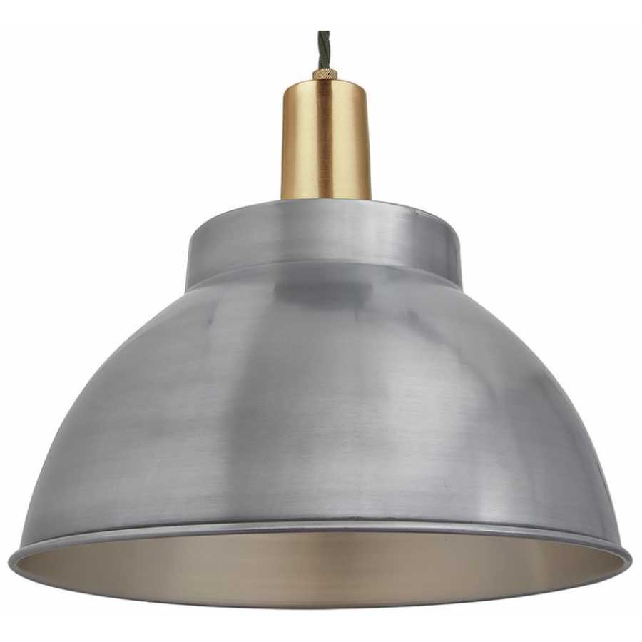 Industville Sleek Dome Pendant Light - 13 Inch - Light Pewter - Brass Holder