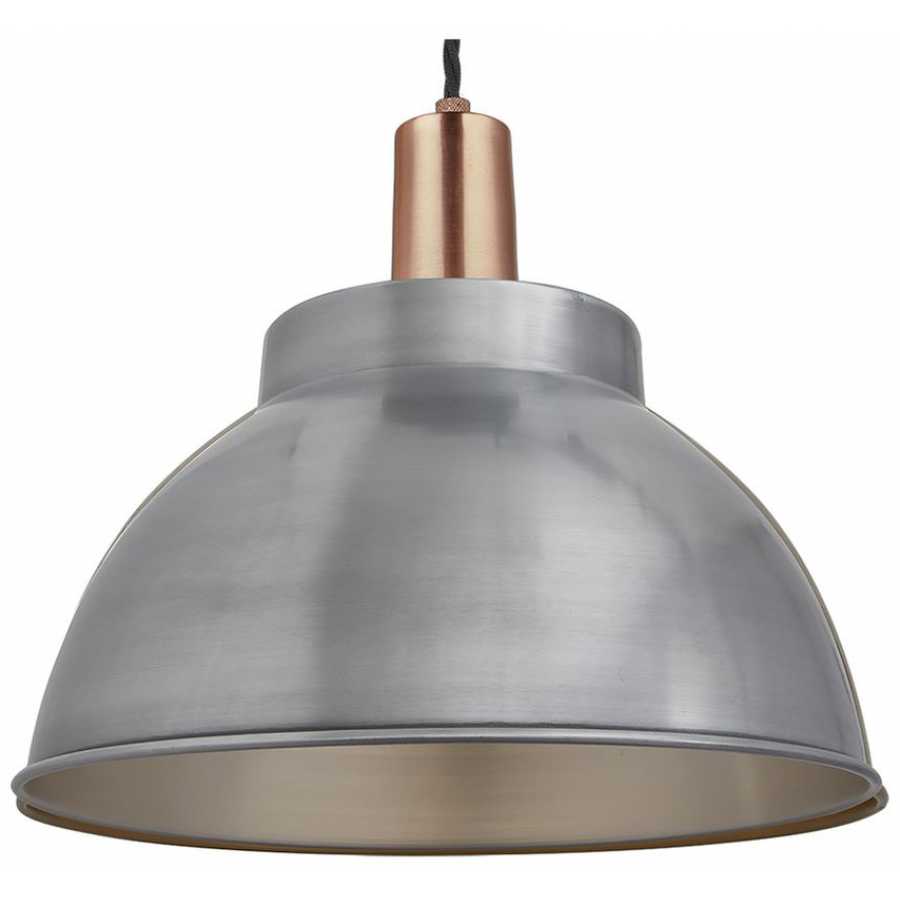 Industville Sleek Dome Pendant Light - 13 Inch - Light Pewter - Copper Holder